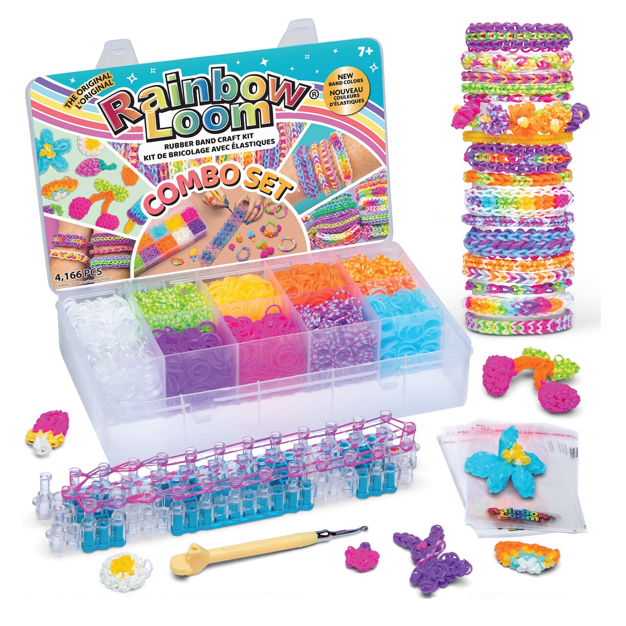 Rainbow Loom- Combo Set Features 4,000 High Quality, Latex Free Rubber Bands, 9 Different Colors, Easy Step By Step Directions for Multiple Designs, Convenient Case for Organization and Storage, Long Lasting Craft, Ages 7 and Up